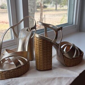 SCHUTZ Metallic Gold and Tan Platform Sandals